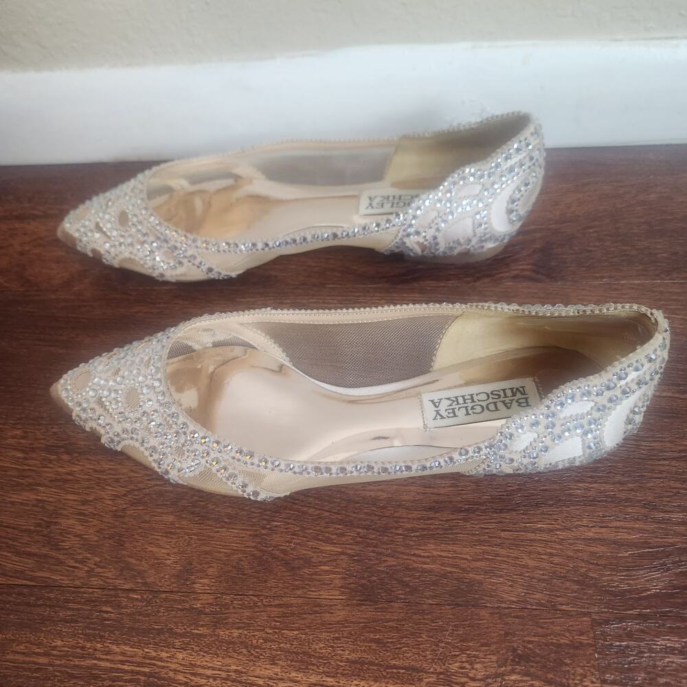 BHLDN Badgley Mischka Gigi Ballet Slippers Bridal Sparkly Pointed Toe, Size 5 - Picture 6 of 10